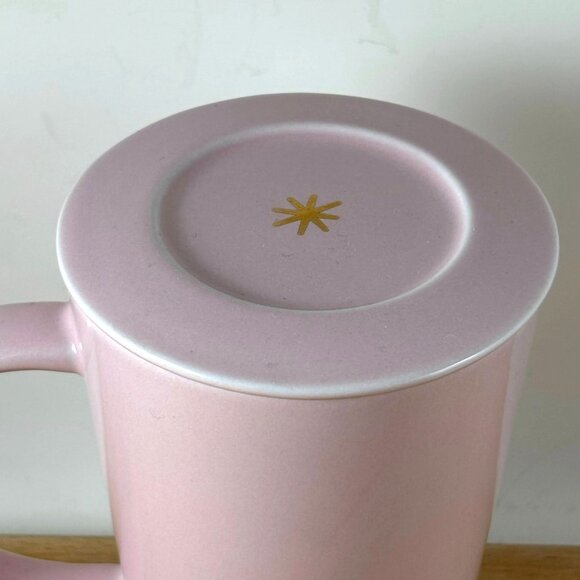 Davids Tea Pink Ceramic Tall Mug & Lid Pink Starry Tree - Picture 5 of 7
